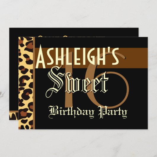 スイート16誕生日カスタムテンプレート-レオパード印刷 招待状 (正面/裏面)