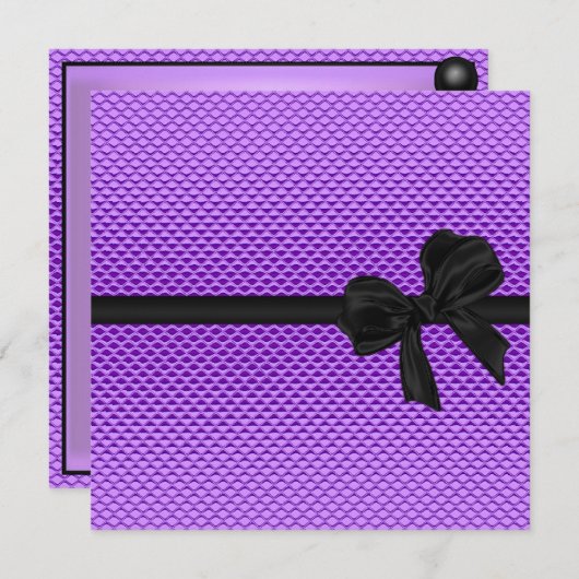 スイート16誕生日グラムパープルグリッターブラックボウ2 招待状 (正面/裏面)