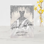 スイート16誕生日シルバーグリッタードリップ カード (黄色い花)