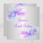 スイート16誕生日シルバー&ピンクパープルブルースワール 招待状 (正面/裏面)