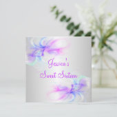 スイート16誕生日シルバー&ピンクパープルブルースワール 招待状 (スタンド正面)