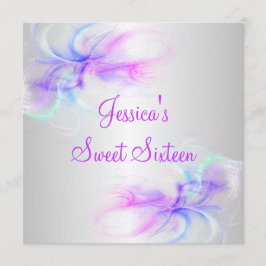 スイート16誕生日シルバー&ピンクパープルブルースワール 招待状