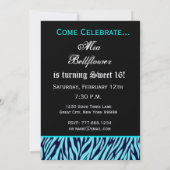 スイート16誕生日ゼブラストライプミッドナイトブルーアクア 招待状 (裏面)