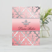 スイート16誕生日ダマスクベビーシャワークラウン 招待状 (スタンド正面)