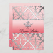 スイート16誕生日ダマスクベビーシャワークラウン 招待状 (正面/裏面)