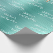 スイート16誕生日ティール(緑がかった色)金ゴールドドリップスグリッター ラッピングペーパー (角)