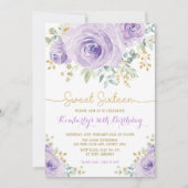 スイート16誕生日パープル金ゴールドフローラSweet sixteen 招待状 (正面)