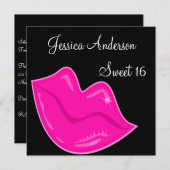 スイート16誕生日ピかわいらしンクの唇(黒) 2 招待状 (正面/裏面)