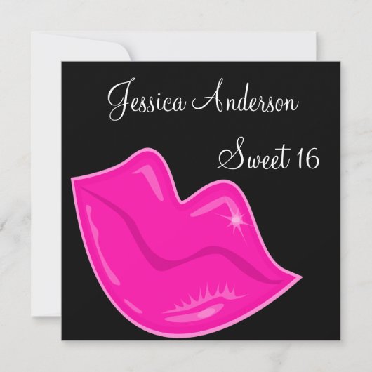 スイート16誕生日ピかわいらしンクの唇(黒) 2 招待状 (正面)