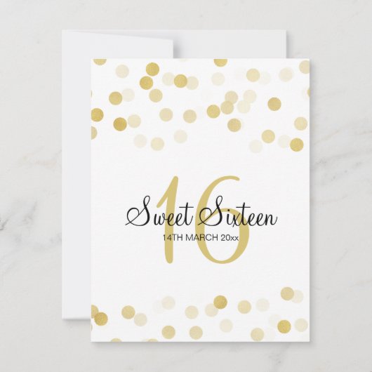 スイート16誕生日フェイク金箔グリッター灯 招待状 (裏面)