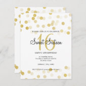 スイート16誕生日フェイク金箔グリッター灯 招待状 (正面/裏面)