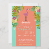 スイート16誕生日フラミンゴルアウ（ハワイ式宴会）パームツリービーチ 招待状 (正面)