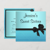 スイート16誕生日ブルーブラックボウ 招待状 (正面/裏面)