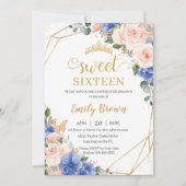 スイート16誕生日ブルー王室の赤面フローラティアラ 招待状 (正面)