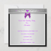 スイート16誕生日ホワイトブラックパープルボウ 招待状 (裏面)