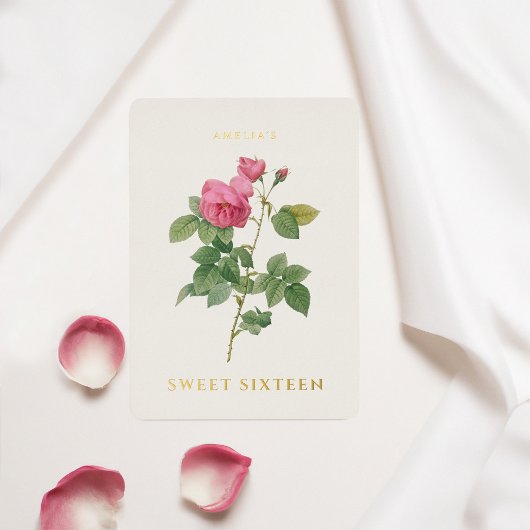 スイート16誕生日ヴィンテージフローラ金ゴールド 箔招待状
