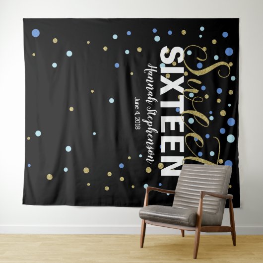スイート16誕生日写真ブース背景バナー タペストリー (インサイチュ(横))