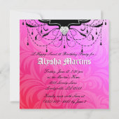 スイート16誕生日宝石シャンデリアフレームPInk 3 招待状 (裏面)