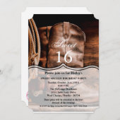 スイート16誕生日招待状カウボーイブーツバーンウッドル 招待状 (正面/裏面)