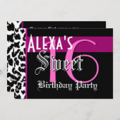 スイート16誕生日白黒レオパードピンクG801 招待状 (正面/裏面)