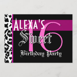 スイート16誕生日白黒レオパードピンクG801 招待状