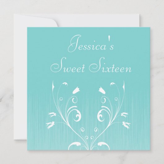 スイート16誕生日薄い青の白い花 招待状 (正面)