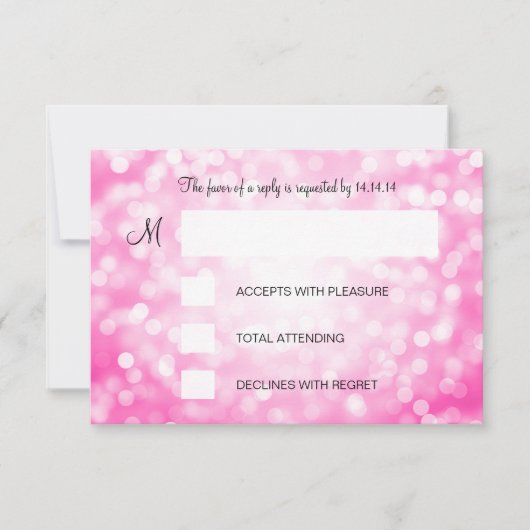 スイート16誕生日RSVPピンクグリッターライト 出欠カード (正面)