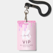 スイート16 グリッター ピンク VIP 誕生日招待状 バッジ (正面（ネックストラップ付）)