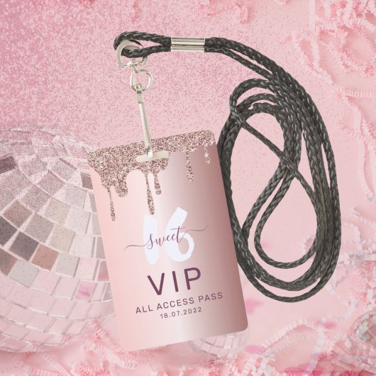 スイート16 グリッター ローズゴールド 誕生日招待状 バッジ