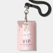 スイート16 グリッター ローズゴールド 誕生日招待状 バッジ (正面（ネックストラップ付）)