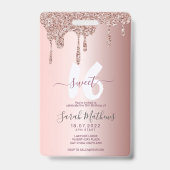 スイート16 グリッター ローズゴールド 誕生日招待状 バッジ (裏面)