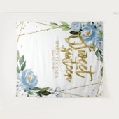 スイート16 ゴールド フォイル ダスティーブルー フラワー 背景 タペストリー (正面(横))