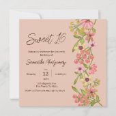 スイート16 サマー ピンク フラワーボホー バースデーパーティー 招待状 (正面)