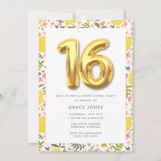 スイート16 サマー レモン バースデー パーティー 招待状 (正面)