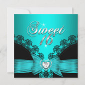 スイート16 シックスティーン アクア ブルー ブラックレース 招待状 (正面)