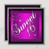 スイート16 シックスティーン ブラック シルバー ホットピンク 招待状 (正面/裏面)