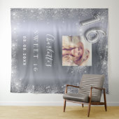 スイート16 シルバー写真 グリッター ダスト ウェルカム タペストリー (インサイチュ(横))