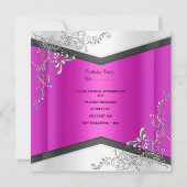 スイート16 スイート16 ホットピンク 白 黒 ティアラ 招待状 (裏面)