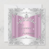 スイート16 スウィート16 ピンク 白 シルバー ティアラ 招待状 (正面)