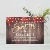 スイート16 ストリング ライト 秋の葉 誕生日 招待状 (スタンド正面)