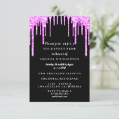 スイート16 ドレス グリッター ドリップ ピンク ドリップス ブラック 招待状 (スタンド正面)