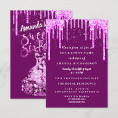 スイート16 ドレス グリッター ドリップ ピンク ドリップ ベリー 招待状 (正面/裏面)