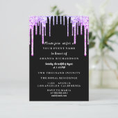 スイート16 ドレス グリッター ドリップ ピンク ロイヤル ブラック 招待状 (スタンド正面)