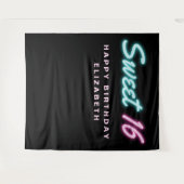 スイート16 ネオンライト ブラック バースデーパーティー タペストリー (正面(横))