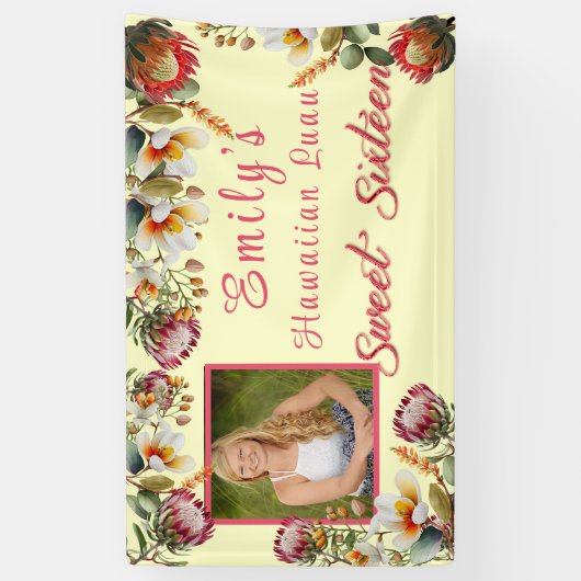 スイート16 ハワイアンルアウ トロピカル フラワー 横断幕 (縦)