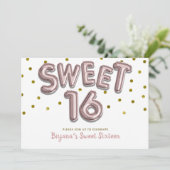 スイート16 バルーン ローズゴールド ドット パーティー 任意の色 招待状 (スタンド正面)