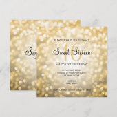 スイート16 バースデーパーティー ゴールドグリッター ライト 招待状 (正面/裏面)