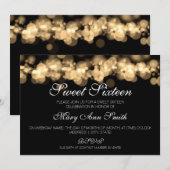 スイート16 バースデーパーティー ゴールド ボケ ライト 招待状 (正面/裏面)