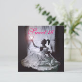 スイート16 バースデーパーティー, ピンク フクシア ブラック ダマスク 招待状 (スタンド正面)