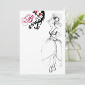 スイート16 バースデーパーティー モノグラム 赤 黒 スワール 招待状 (スタンド正面)